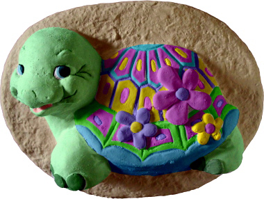 Turtle with Flowers Plaster Plaque