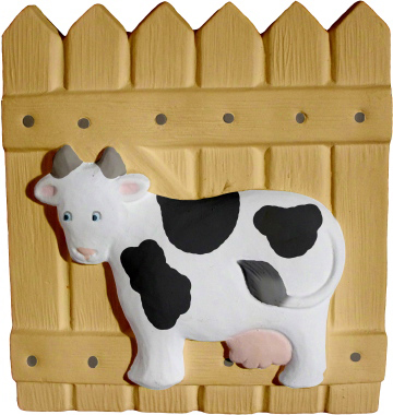 Cow by Fence Plaster Plaque