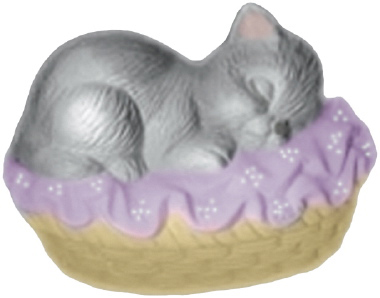 Kitten on Basket Plaster Statue