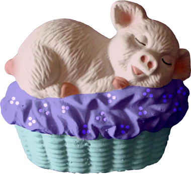 Piggy on Basket Plaster Statue