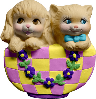 Dog and Cat in Basket Plaster Plaque