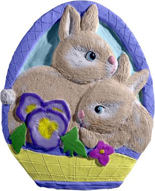 Bunnies in Basket Plaster Plaque