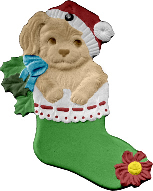 Dog in Stocking Unpainted Plaster Christmas Tree Ornament