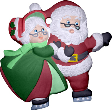 Santa and Mrs Claus Skating Unpainted Plaster Christmas Tree Ornament