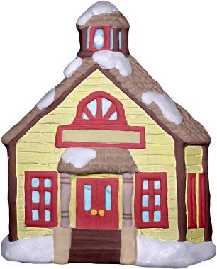 Village School Unpainted Plaster Christmas Tree Ornament