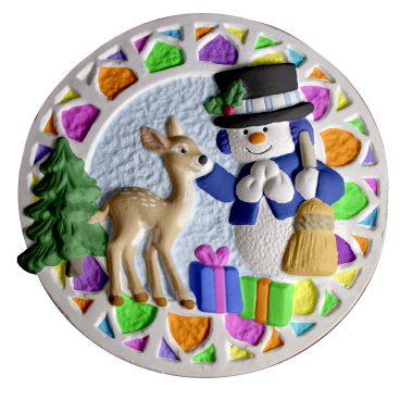 Snowman and Deer by Stained Glass Window Ornament
