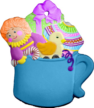 Cup of Gifts Unpainted Plaster Christmas Tree Ornament