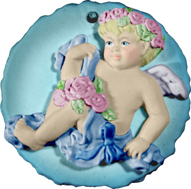 Angel Round with Roses Unpainted Plaster Christmas Tree Ornament Right
