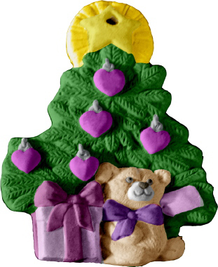 Tree with Hearts and Bear Unpainted Plaster Christmas Tree Ornament