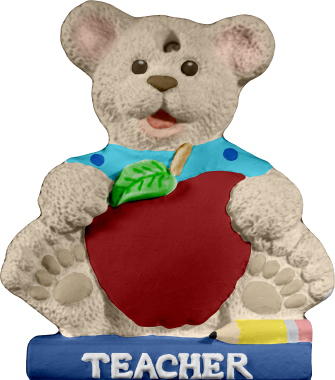 Bear with Apple for Teacher Unpainted Plaster Christmas Tree Ornament