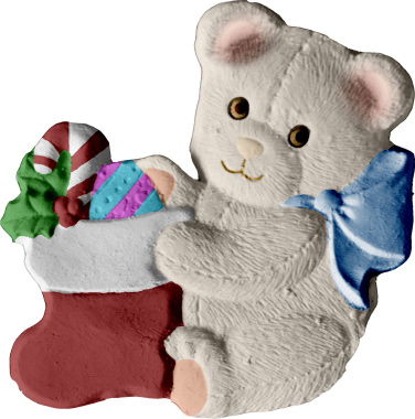 Bear with Stuffed Stocking Unpainted Plaster Christmas Tree Ornament