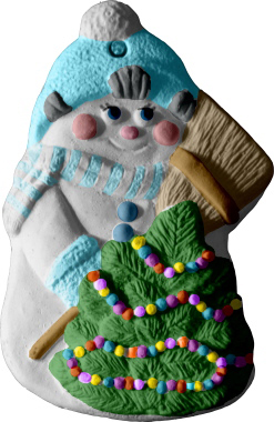 Snowman with Tree Unpainted Plaster Christmas Tree Ornament