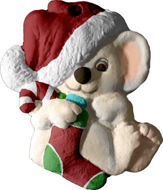 Mouse with Stocking Unpainted Plaster Christmas Tree Ornament
