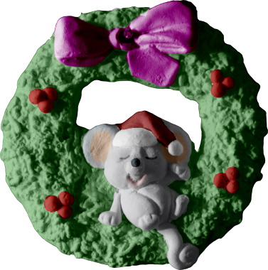 Mouse on Wreath Unpainted Plaster Ornament
