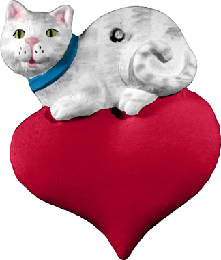 Cat on Heart Unpainted Plaster Ornament