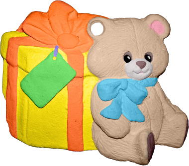 Bear with Gift Box Unpainted Plaster Christmas Tree Ornament