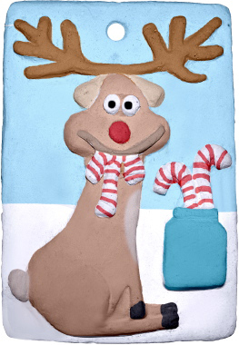 Reindeer with Candy Canes Unpainted Plaster Christmas Tree Ornament
