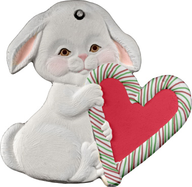 Bunny with Heart Candy Canes Unpainted Plaster Ornament