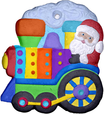 Santa on Train Unpainted Plaster Christmas Tree Ornament