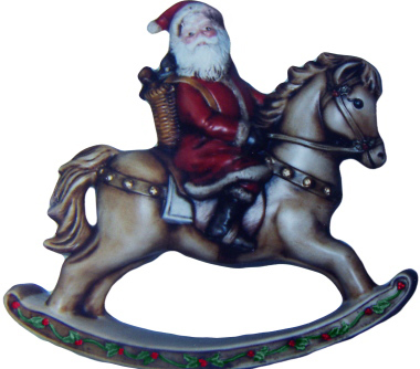 Santa on Rocking Horse Plaster Statue