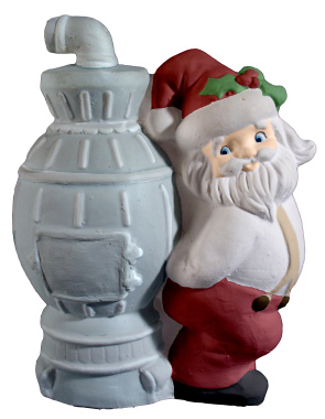 Santa Next To Stove Plaster Statue