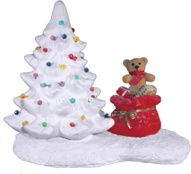 Christmas Tree with Sack Scene Plaster Statue Light Up