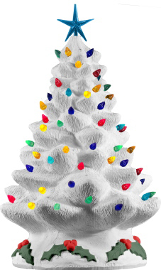 Holly Christmas Tree Plaster Statue Light Up