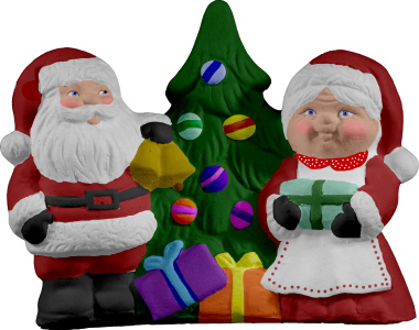 Mr and Mrs Santa with Christmas Tree Plaster Statue