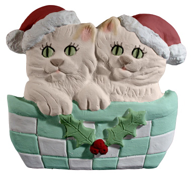 Two Kittens in Basket Plaster Plaque