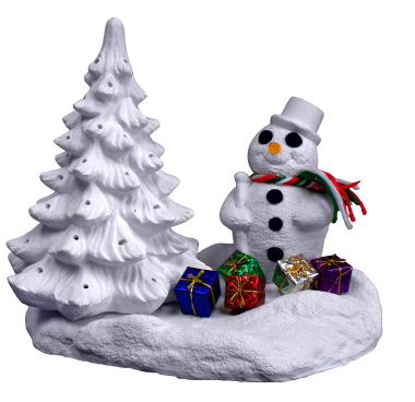 Snowman with Christmas Tree Plaster Statue Light up Kit included