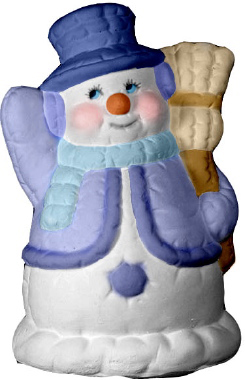 Puffy Snowman with Broom Plaster Statue