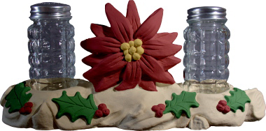 Poinsettia Plaster Salt and Pepper Holder