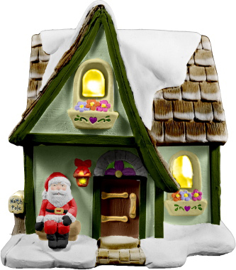 Village Santas Workshop Plaster Lightup Building