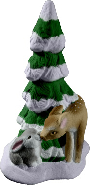Tiny Tree with Deer and Bunny Plaster Statue