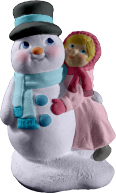 Tiny Girl Hugging Snowman Plaster Statue