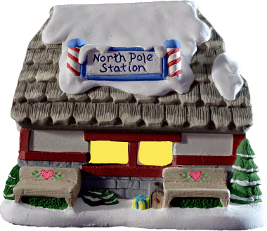 Village North Pole Railroad Station Plaster Lightup Building