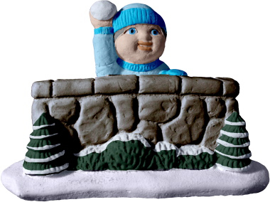 Village Snowball Boy by Wall Plaster Statue