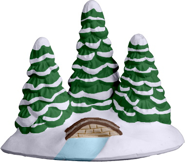 Village Three Tiny Trees on Snow Plaster Statue