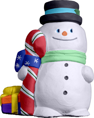 Snowman with Big Candy Cane Plaster Statue