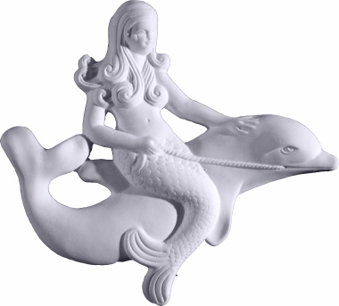 Mermaid on Dolphin Plaster Plaque Left
