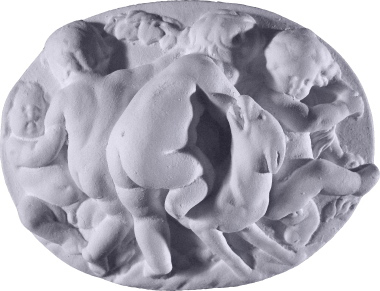 Cupids Dancing with Dog Wall Plaster Plaque