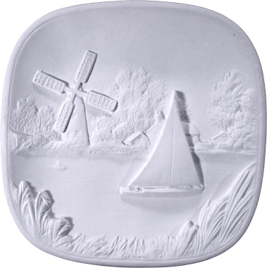 Sailboat and Windmill Plate Plaster Plaque