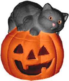 Cat on Pumpkin Small Plaster Statue