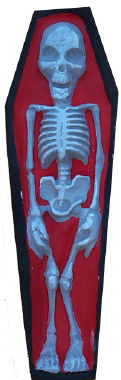 Skeleton in Coffin Plaster Statue