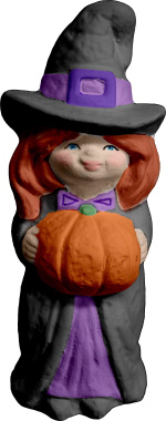 Witch with Pumpkin Plaster Statue