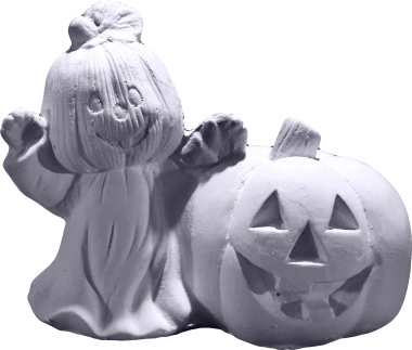 Pumpkin Heads with Pumpkins Plaster Statue