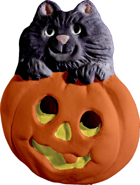 Small Cat out of Jack O Lantern Plaster Plaque