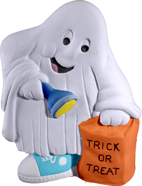 Ghost with Trick or Treat Bag Plaster Statue