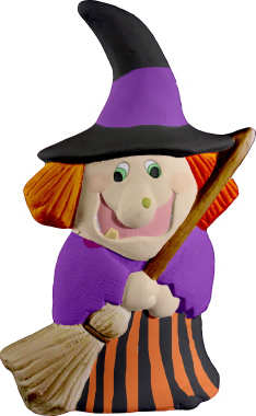 Witch with Broom Plaster Statue