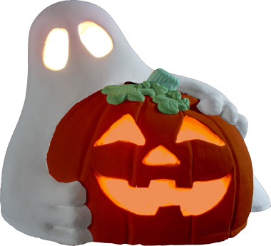Ghost with Jack O Lantern Plaster Lightup Statue